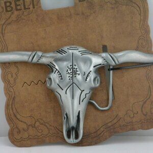 Men's Silver Bull Skull Belt Buckle